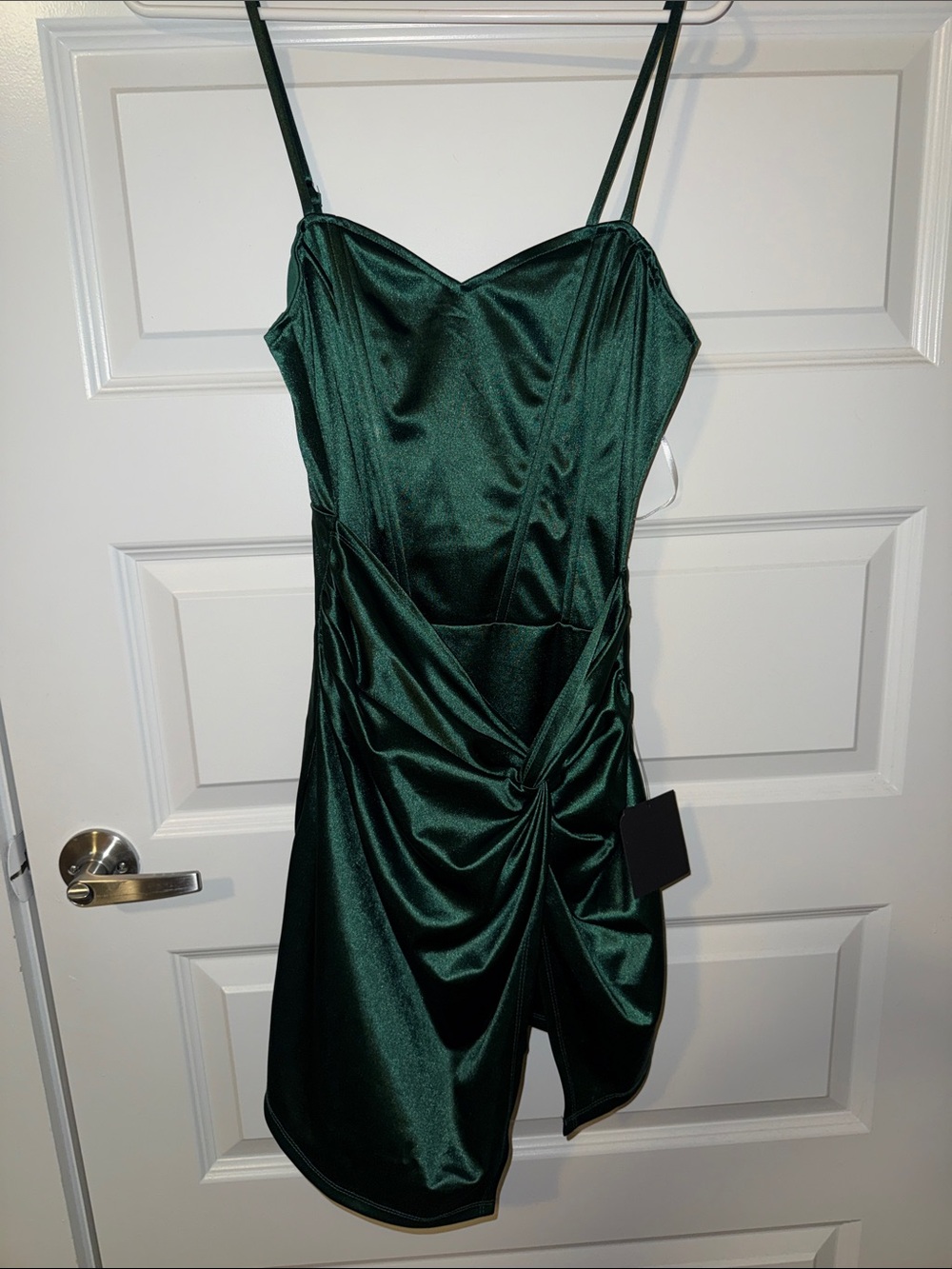 Lulu's Emerald Green Satin Twist-Front Mini Dress